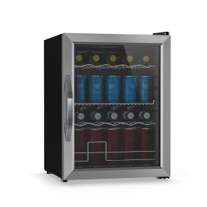 Beersafe Getränkekühlschrank mit Glastür | 64 x 48 cm | LED-Innenbeleuchtung | Silber/Schwarz